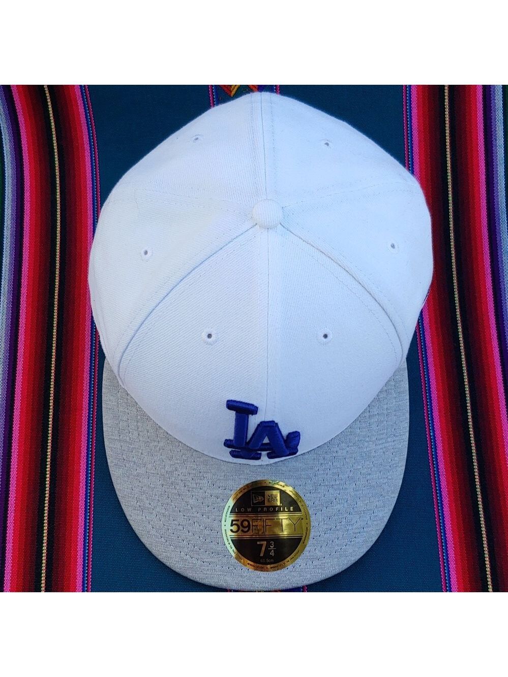 New Era Dodgers 59FIFTY Low Profile 7 3/4 Baseball Cap White Gray and Blue Logo - Picture 5 of 15